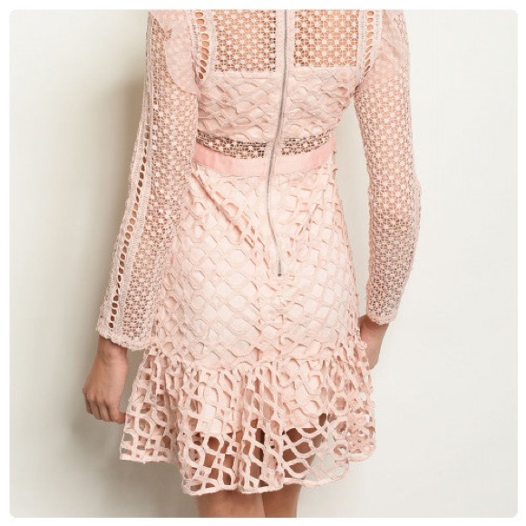 Creamy Blush Crochet Party Dress - Picture 3 of 5